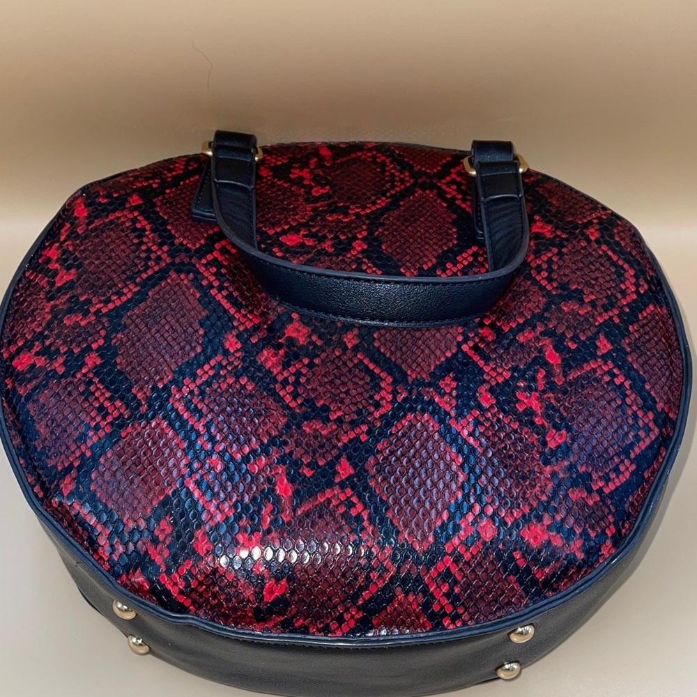 Kaari Blue Red and Black Snake-Print Mini Round Bag - Picture 8 of 8